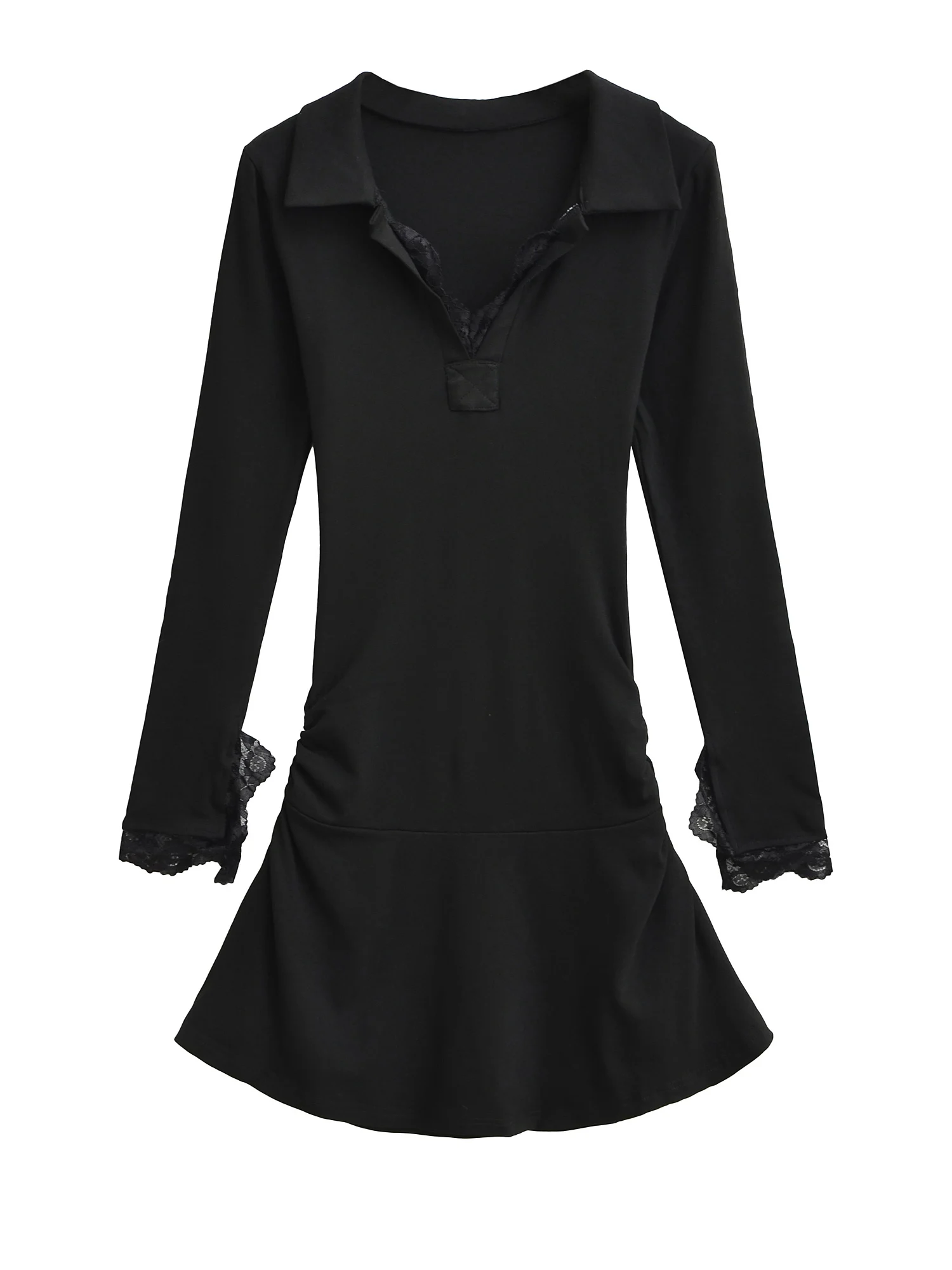 

American Sle Long Sve Lace Splicing Плиссированная талия для похудения ort Dr Women Pure Desire Сексуальная смесь хлопка A-Line Dr