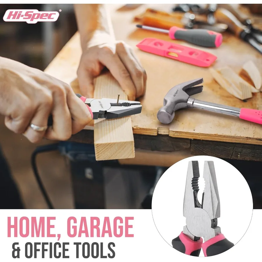 HiSpec 42pc Pink Household DIY Tool Set for Women: Essential Starter Toolkit for Home Office and College Dorm Use with Compact