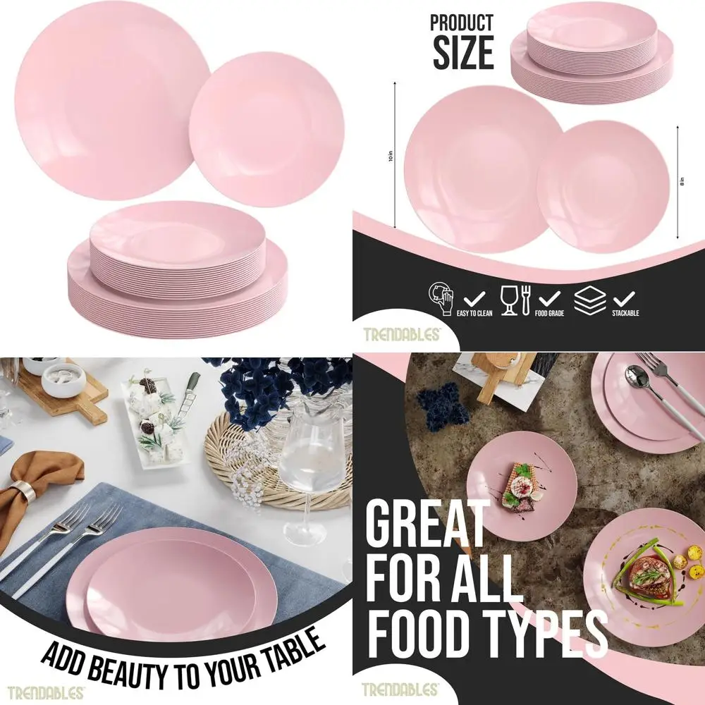 

60 Heavy-Duty 10 & 60 Dessert 8 Pink Plastic Plates for 120-Person Party | Disposable Dinnerware
