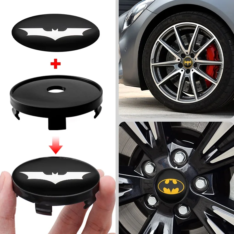 4PCS 56mm 60mm Car Styling Bat Logo Badge Emblem Car Wheel Center Hub Caps Rim Cover Stickers Decoration Decals Auto Accessories