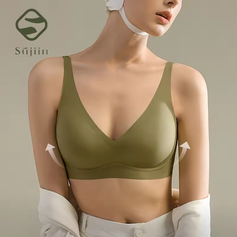 SUJIIN Sexy Seamless Wireless Bras for Women Push Up Padded Soft Support Invisible Lift V Neck Bralette Smooth Bra Female MX208 - Image 3
