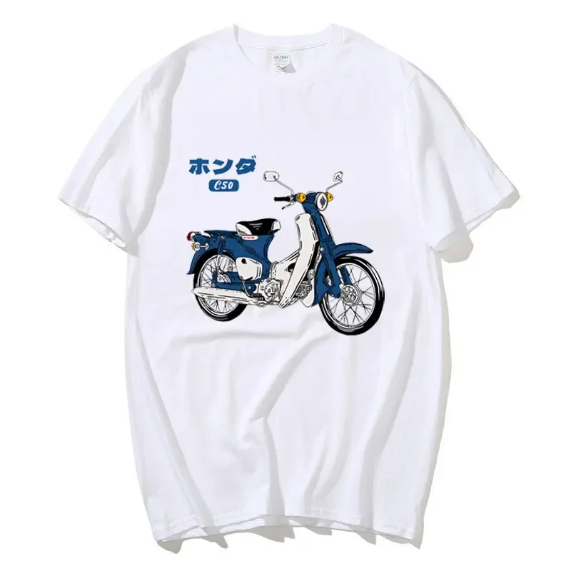 Classic Super Cub C50 Motorcycles Tshirt Summer Man High Quality Cotton Fashion Short Sleeved Soft Breathable T-Shirts ﻿