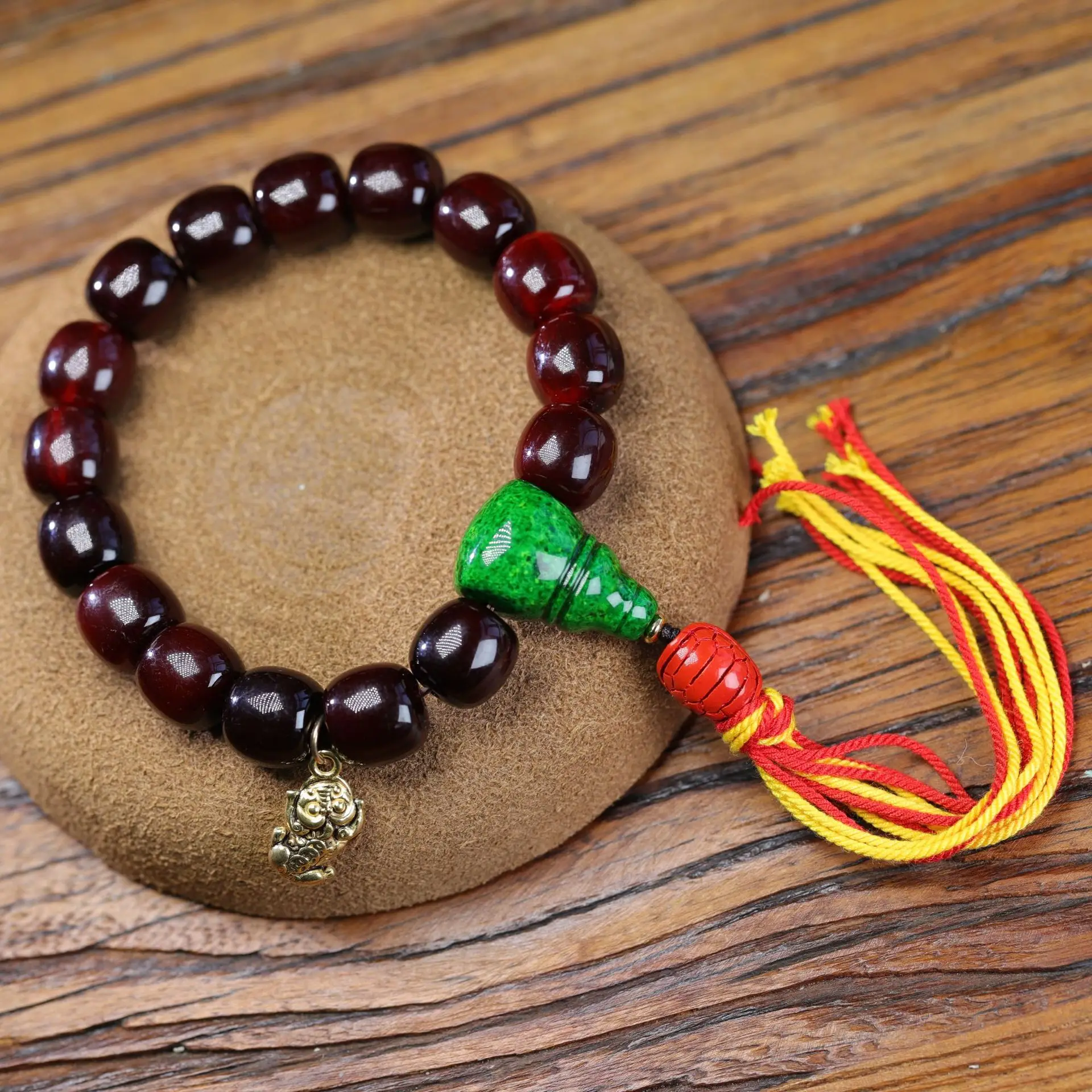 Full-blooded mountain tortoise strings cinnabar men and women disc finished stationery tortoise shell bracelet barrel beads