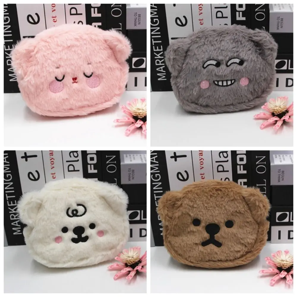 Cartera de oso de peluche de dibujos animados, bolso de monedas portátil de felpa, lindo monedero creativo de oso de dibujos animados para niños