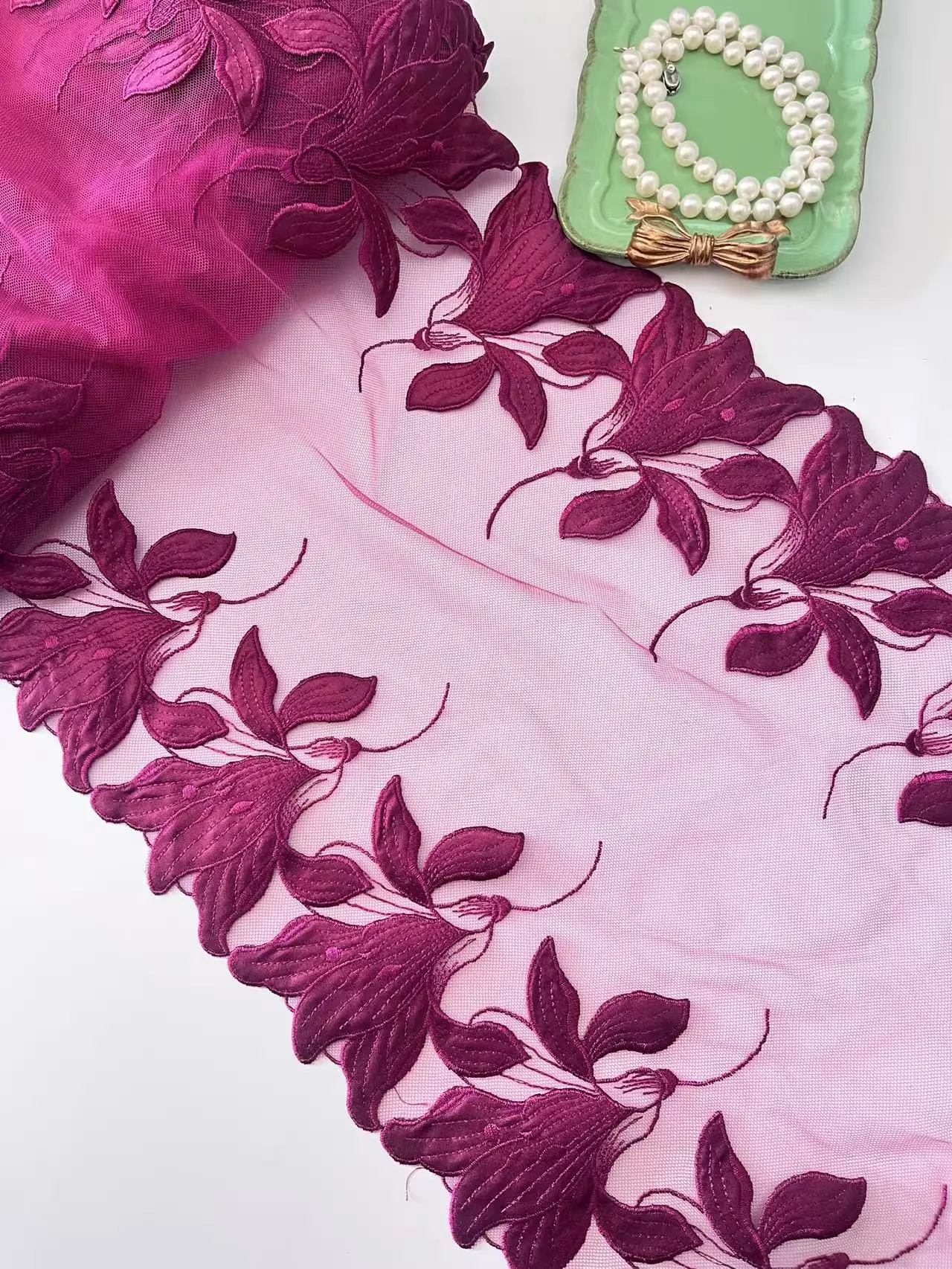 Neon Color Embroidered Tulle Lace Trim DIY Dress Sewing Craft Colorful Soft Cameo Mesh Bilateral Embroidery Lace for Needle Work