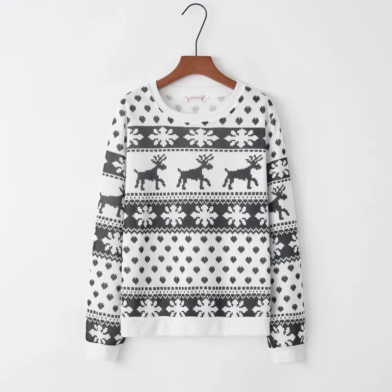 Autumn and Winter Europe and the United States New Foreign Trade Sweater Cartoon Deer Print Christmas Round-necked Long-sleeved