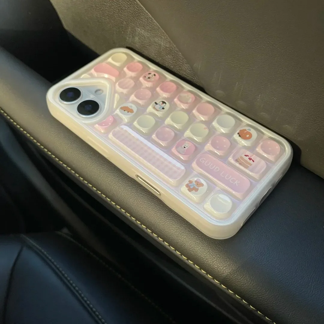 Compatible for IPhone 16 14 12 13 11 15 Pro Max Iphone 16 11 Case Creative Keyboard Cartoon Lovely Penguin Pink Girl Soft Case