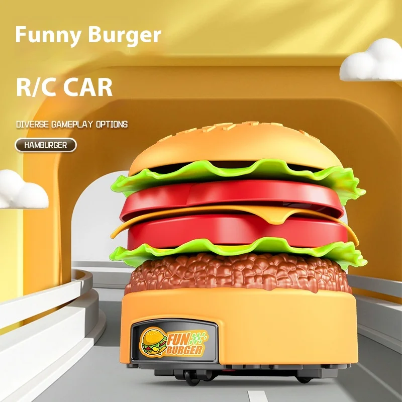 Kids Electric Hamburger Remote Control Car Toys Diy Simulated Food Hamburger Car Detachable Assembly In-Place Rotation Fun Game