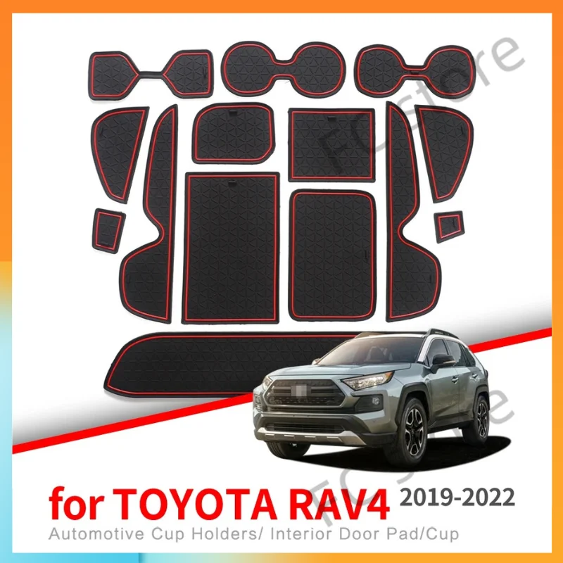 

For Toyota RAV4 2019-2022 XA50 RAV 450 Anti-Slip Cup Mat Gate Slot Mats Rubber Pads Rug Non-Slip Car Stickers Accessories