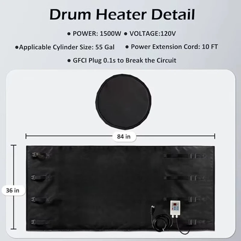 Industrial Black 55 Gallon Drum Heater Corded 120V 1500W Portable Waterproof Oxford Fabric Radiant Heating Element Outdoor