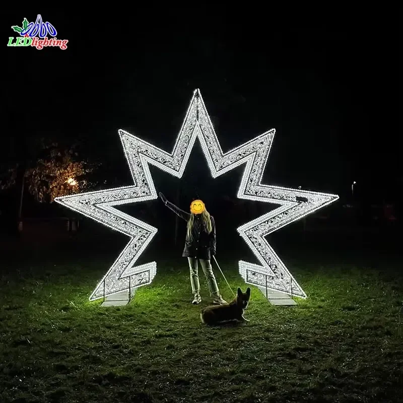 3D Star Shape LED Light Outdoor Christmas Decoration Holiday Mall Display Lamp Festive Xmas Tree Topper Ornament for Garden