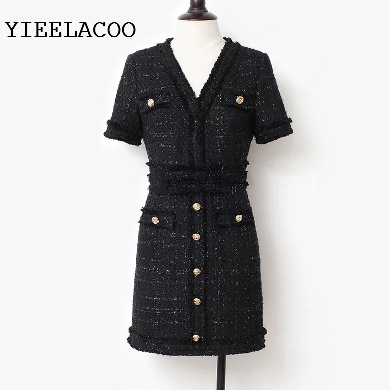 Elegant Black Socialite Spring / Autumn Tweed Thin Women's Dress small fragrance style 2021 New bright wire braided Mini dress