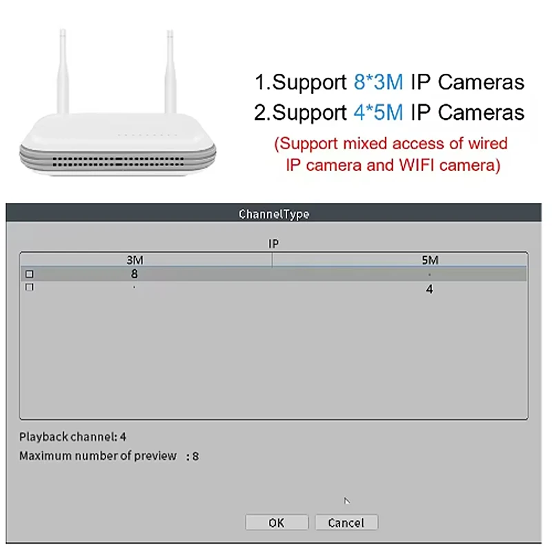 Wifi NVR Mini 8CH 5MP XMeye WIFI مسجل فيديو لنظام الأمان اللاسلكي TF فتحة للبطاقات كشف الوجه P2P H.265 iCSee