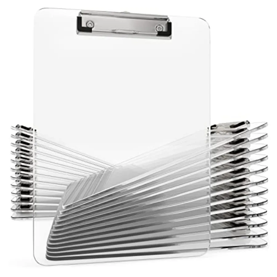 

25 Pack Acrylic Clear Clipboards Bulk Plastic Clipboard with Low Profile Metal Clip 12.5 x 9 Inch Letter Size Classroom Set wit