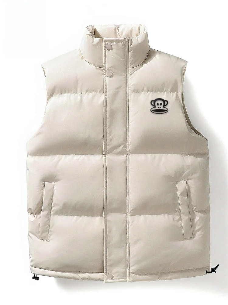 

Thiened Cotton Jaet Men's Winter Vest with Stand Collar And Monkey Pattern for Couple Youth Casual Wear