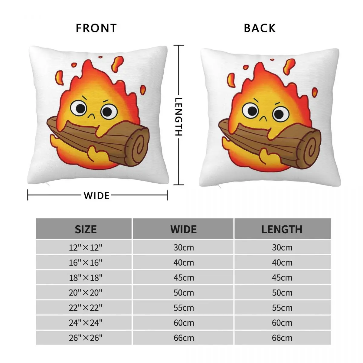 Calcifer Fire Demon Pillowcase Polyester Linen Velvet Pattern Zip Decorative Pillow Case Room Cushion Case Wholesale