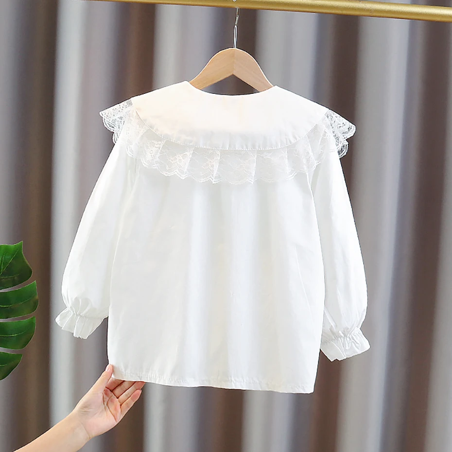 Blouses For Girls Solid Color Shirt Girls Casual Style Children White Blouse Teenager Clothes Girls 6 8 10 12 14