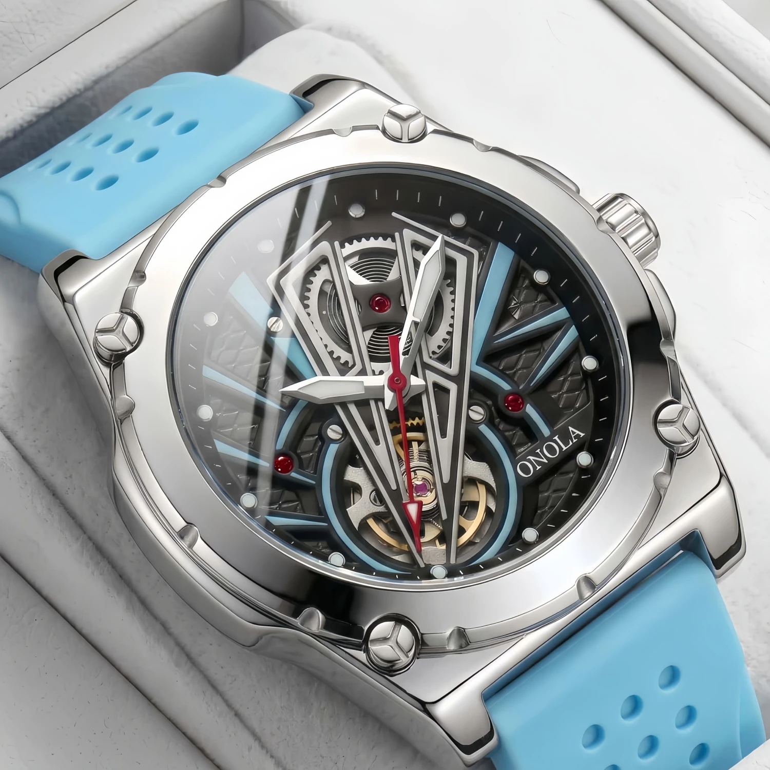 ONOLA Men's Hollow Dial Mechanical Watch, Night Light Waterproof Silicone Strap, Sports Fashion Daily Watch, Gift for Him