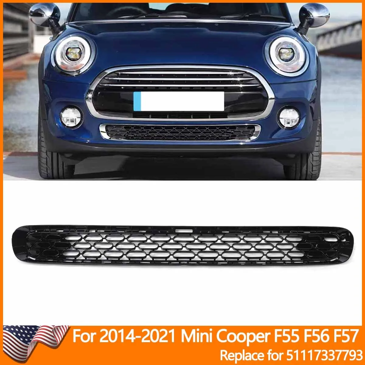 

Replace For Mini Cooper F55 Front Lower Grill F56 F57 2014-2021 Front Bumper Lower Face Bar Grill Black Refit Racing Grills