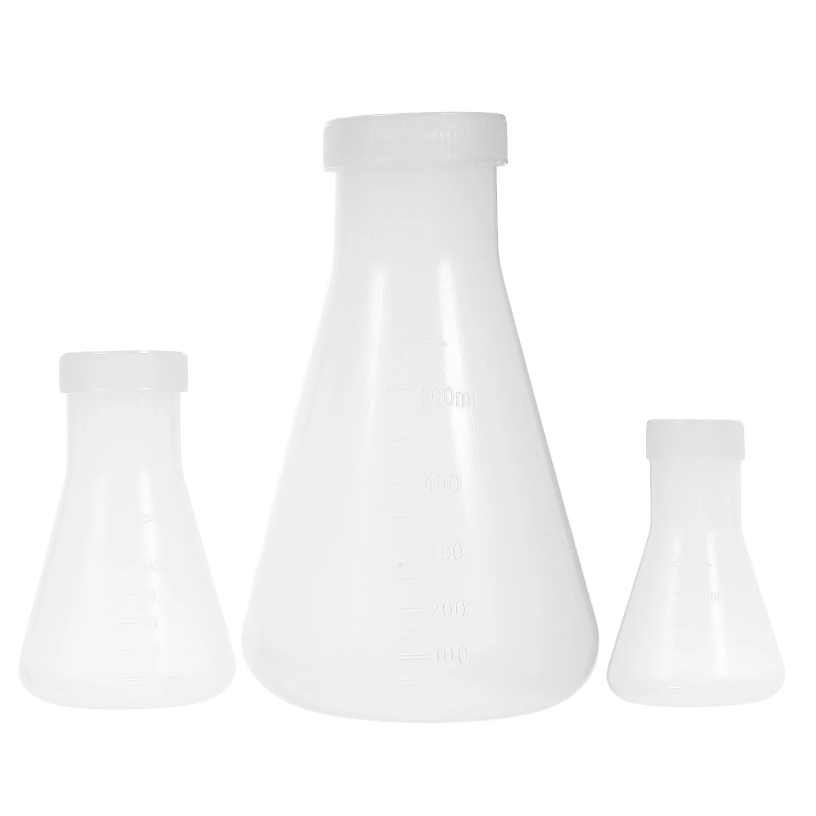 

3pcs Plastic Flask Set 50Ml 100Ml 500Ml Conical Flask For Laboratory Experiment Chemistry Student Use Durable Solid Base Screw