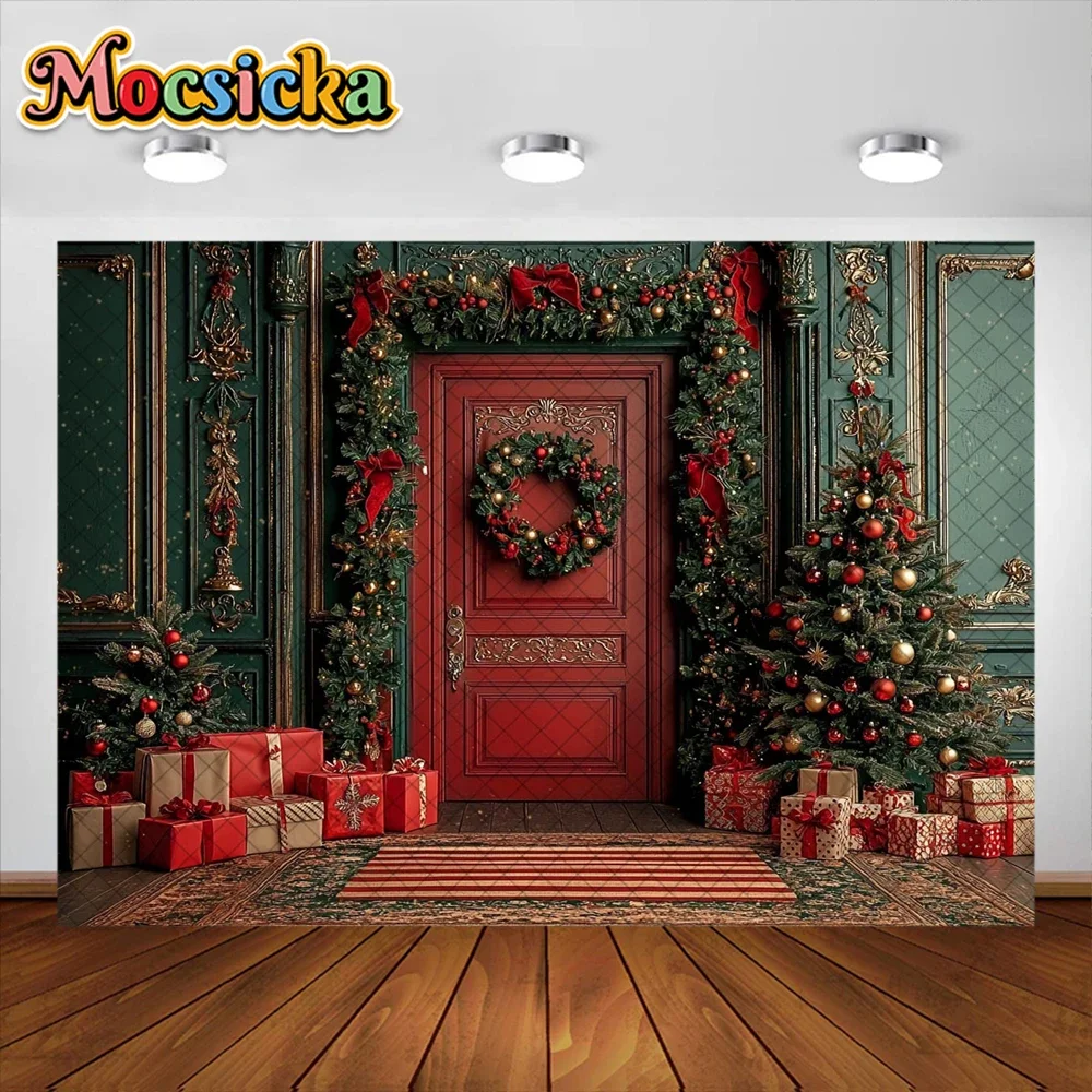 Mocsicka Photography Background Christmas Room Garland Holiday Decoration Girl Holiday Portrait Photo Backdrops Studio Props