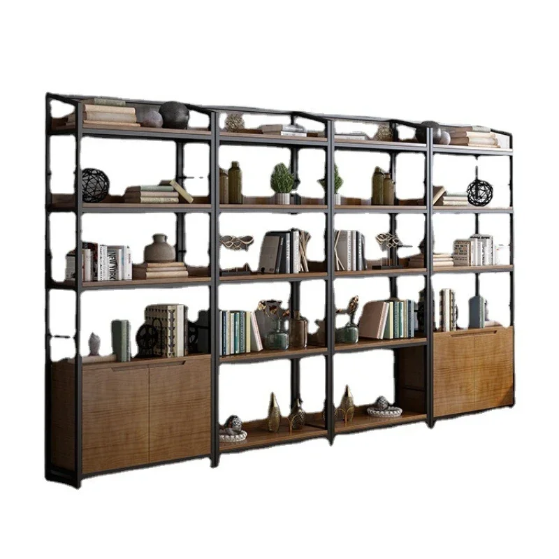 Solid wood wrought iron creative design shelf industrial style living room study Bogu shelf log multi-layer bookshelf
