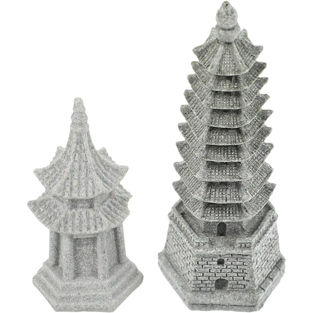Pagoda-Shaped Sandstone Garden Ornament Set – 2pcs Micro Landscape & Bonsai Decor for Outdoor Indoor Gardening