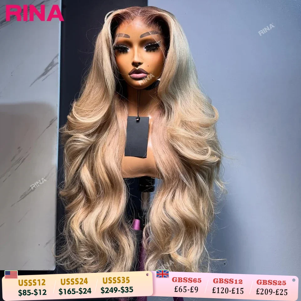 Raíz oscura rubia 13x6 13x4 Hd peluca Frontal de encaje cabello humano Ombre color Rubio pelucas de cabello humano onda del cuerpo para mujeres 5x5