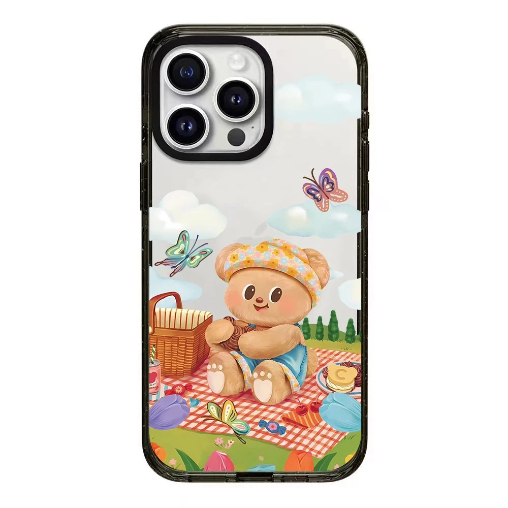 

Cartoon Picnic Teddy Bear 2.0 Acrylic Black Border Magnetic Phone Case Cover for IPhone 12 13 14 15 16 17 Pro Max Case