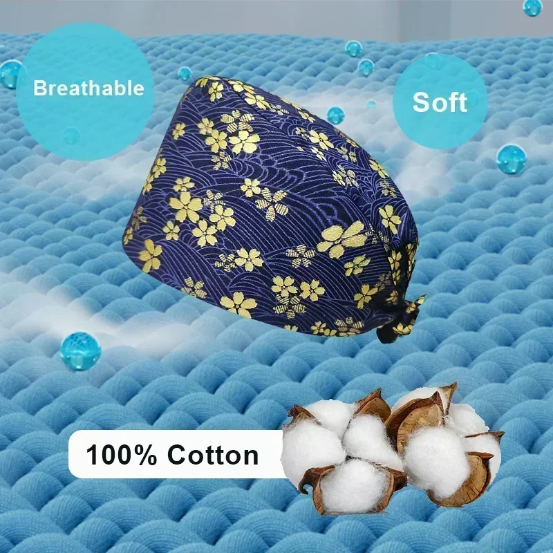 Chapeau d'infirmière imprimé floral, casquettes de gommage d'hôpital, chapeau de travail chirurgical, casquette à embrasser, chapeaux de beauté en coton pour femmes et hommes réglables
