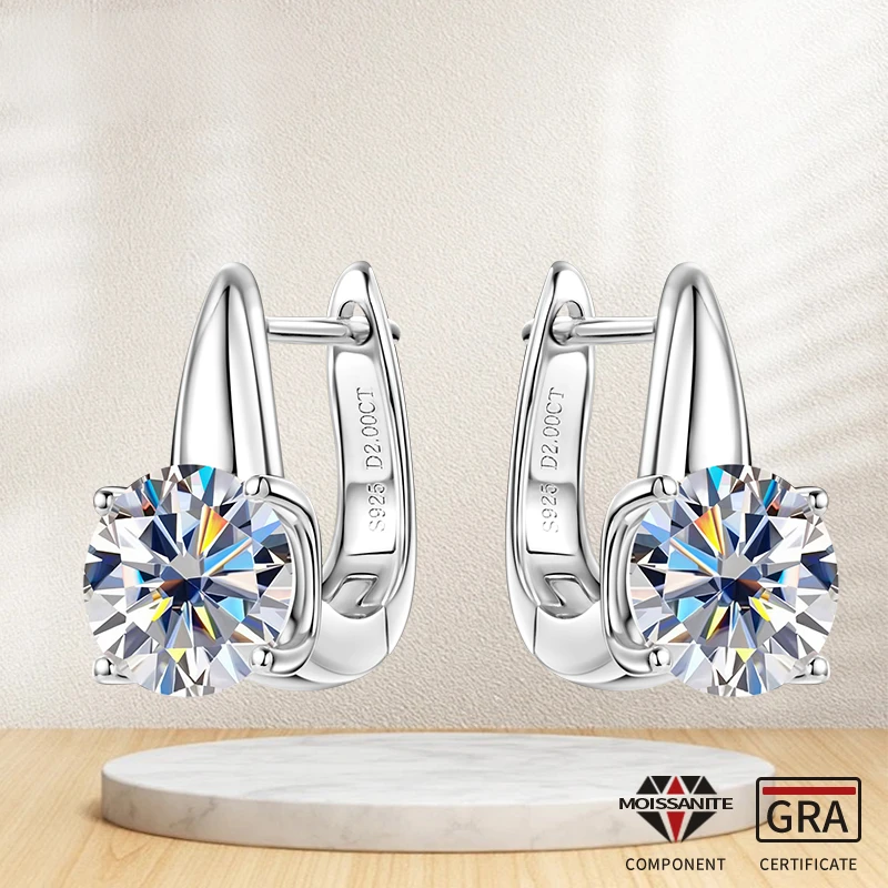 

Сертифицированные GRA 2CT круглые муассанитовые U-образные серьги-кольца для женщин, серьги-обнимашки из стерлингового серебра S925, ювелирные изделия, подарки