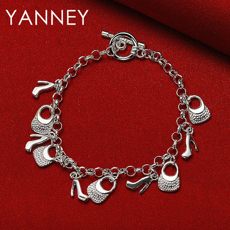 

925 Sterling Silver 8 Inches Bags/High Heels Bracelet For Women Fashion Charm Wedding Engagement Gifts Jewelry Party