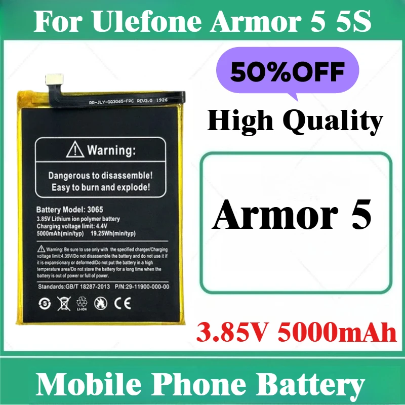 

100% New 3.85V 5000mAh Replacement Battery for Ulefone Armor 5 5S Mobile Phone High Quality