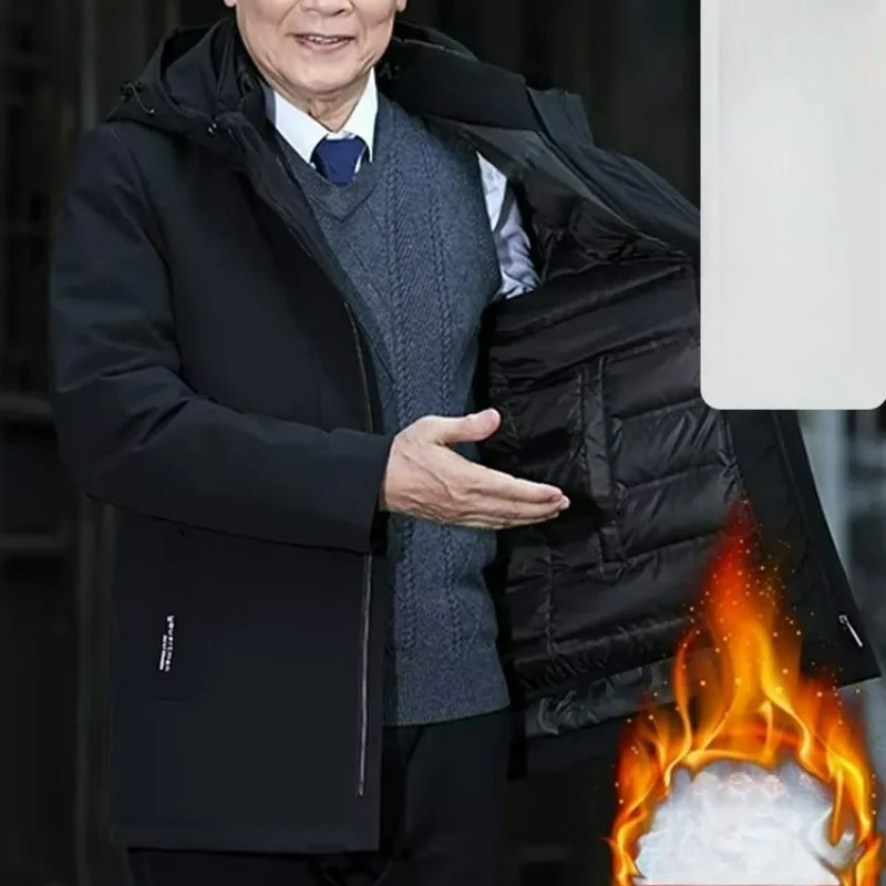 

2025 Business Warmth Parka Coat for Men 90% High-Quality Goose Down Insulation Multi-Season Functional Detachable Hood Jacket