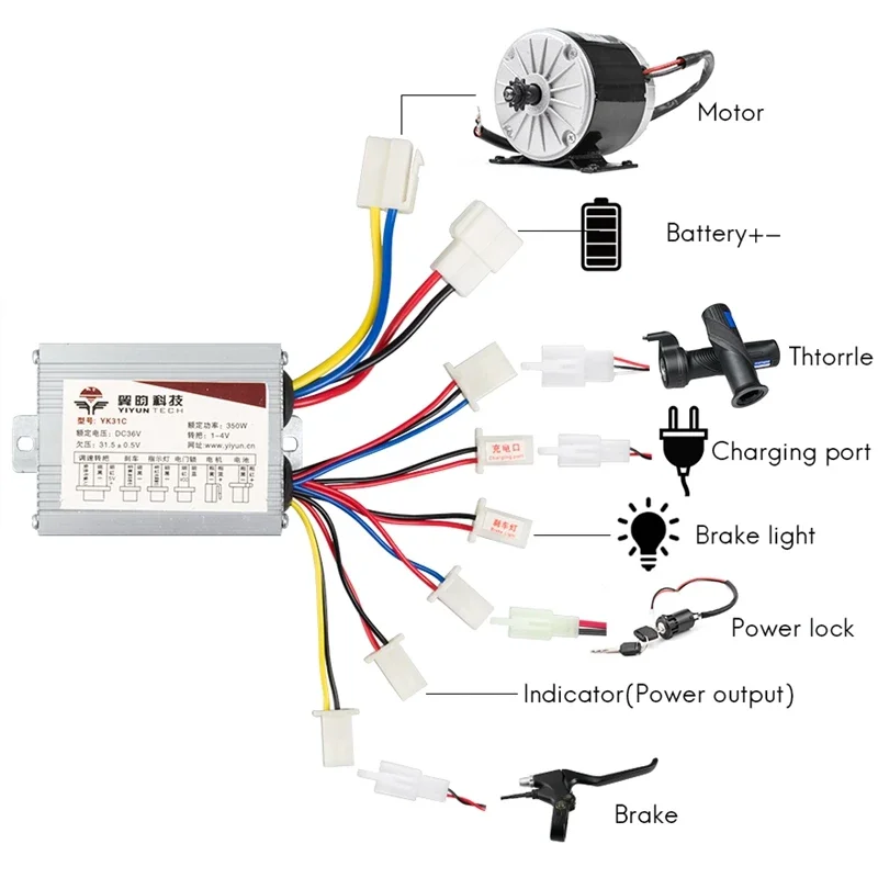 Yinyun yk31c 800w 36v 48v dcブラシ付きコントローラースピードコントローラー電動スクーター自転車オートバイevアクセサリー部品