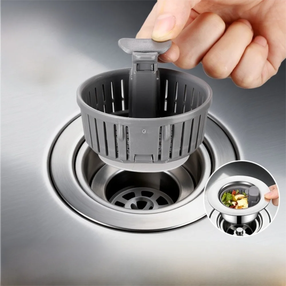 

Stainless Steel Sink Drain Strainer Hair Clean Up Anti-blocking Drain Basket Easy Install Sewer Drain Filter