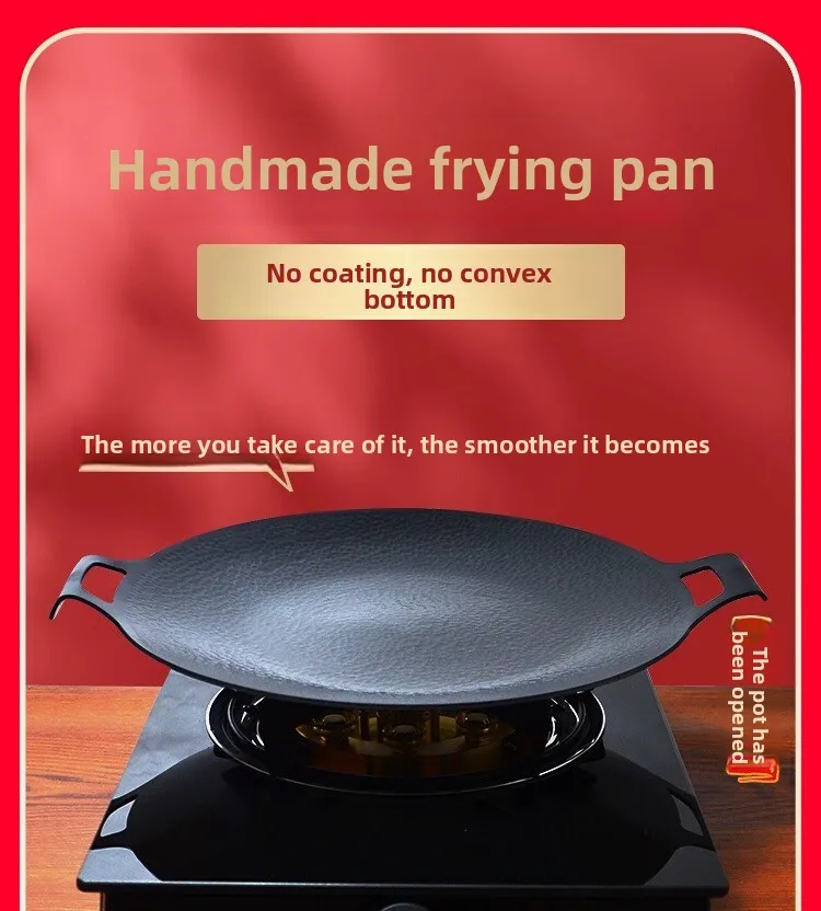 

Handmade Cast Iron Grill Pan Nonstick BBQ Skillet for Camping Stove