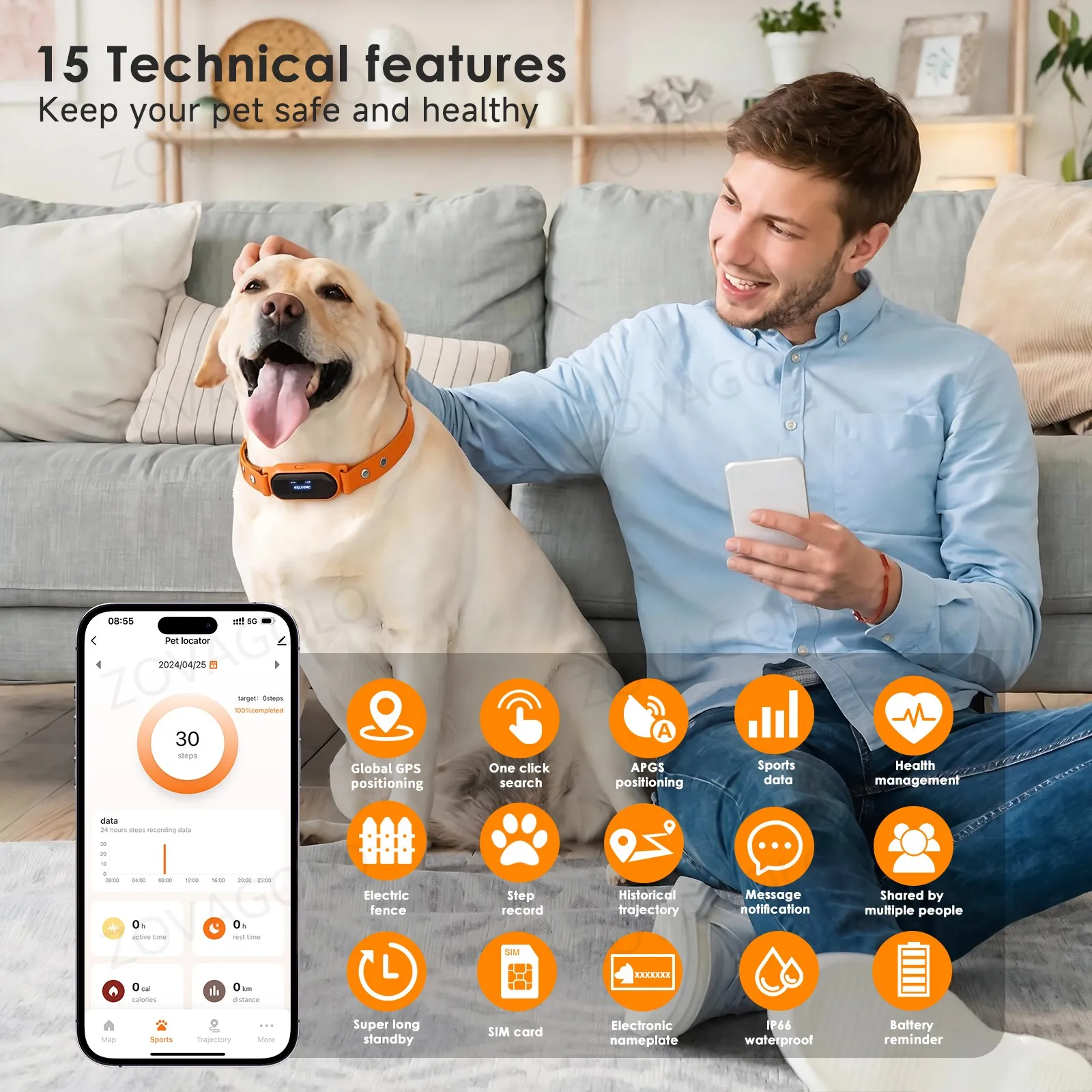 C08 plus Smart Pet Tracker Collar for Cats And Dogs Real-Time Waterproof GPS Location Monitoring Electronic