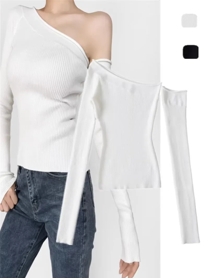 

Сексуальный однотонный облегающий вязаный свитер Street Sle Long Sve, асимметричный дизайн, базовый слой, однотонный топ для горячих девушек