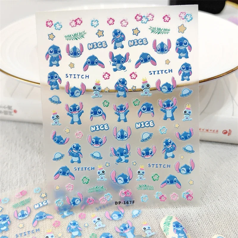 Disney Stitch Relief Nail Art Sticker Cute Anime Cartoon Fashion Women Nail Art Decorations Nail Supplies Ornaments Holiday Gift