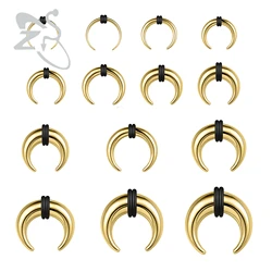 ZS 1PC Gold Color Septum Ring Spike Stainless Steel Nose Piercing 00G/0G/2G/4G/6G/12G Large Gauge Internal Threaded Ear Expander