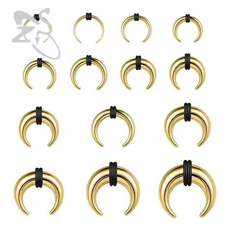 ZS 1PC Gold Color Septum Ring Spike Stainless Steel Nose Piercing 00G/0G/2G/4G/6G/12G Large Gauge Internal Threaded Ear Expander