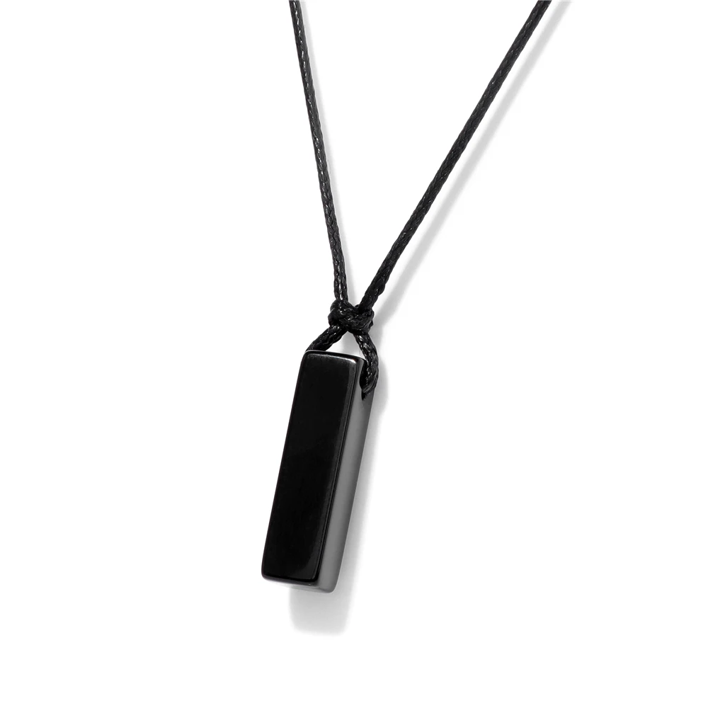 Retro Long Rectangle Stone Pendent Necklace Natural Stone Tiger Eye Obsidian Gem Leather Rope Necklace Vintage Men Jewelry Gift view 4