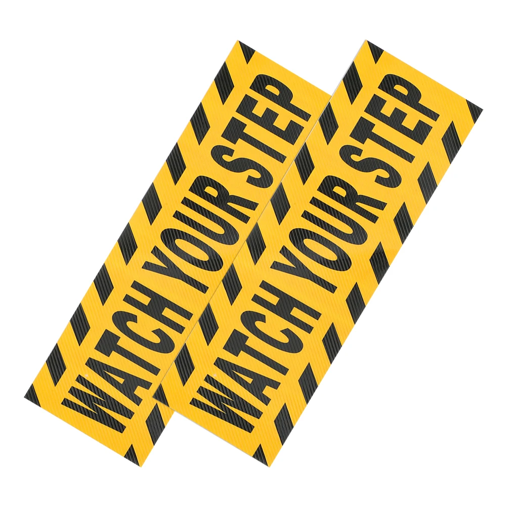 

2pcs Black Stickers Safety Warn Indoor Watch Your Step Floor Decals Stickers Floor Decals Warning Labels Stair Tape