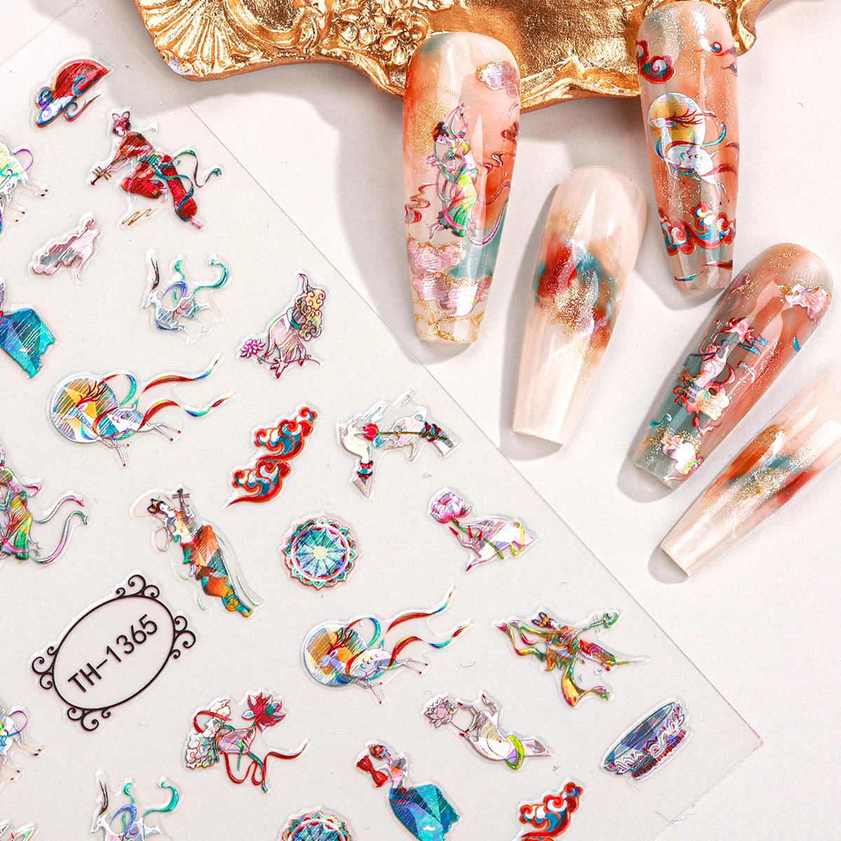 3D Laser Chinese Style Nail Art Sticker Phoenix Crane Peacock Fairy Self-Adhesive Nail Decals Manicure Foils Slider
