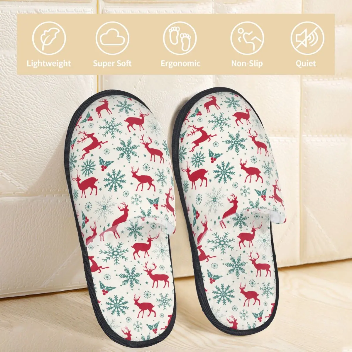 Winter Home Cotton Slippers Christmas Reindeer Snowflakes Accessories Fur Slippers Slides Winter Xmas Deer Soft Anti-skid Slides