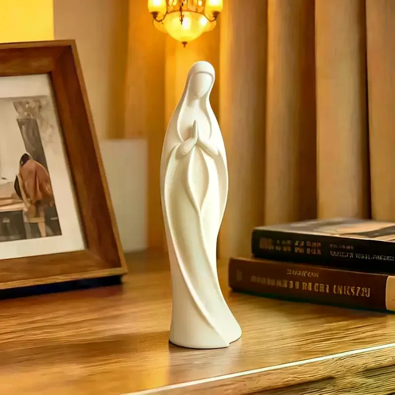 /PFU/Printed Praying Angel Statue Guardian Angel Figurine White Gold Religious Sculpture For Home Altar Decor 3D