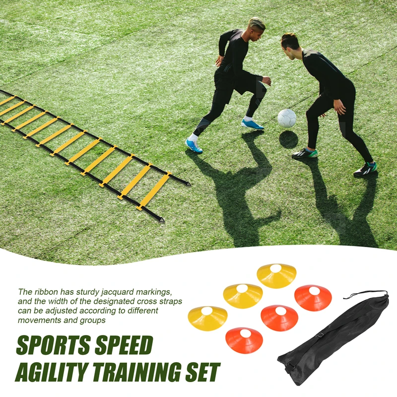 Sports Speed Agility Training Set 12 Disc Cones 4 Steel Stakes And Agility Ladder For Football Basketball Rugby Track