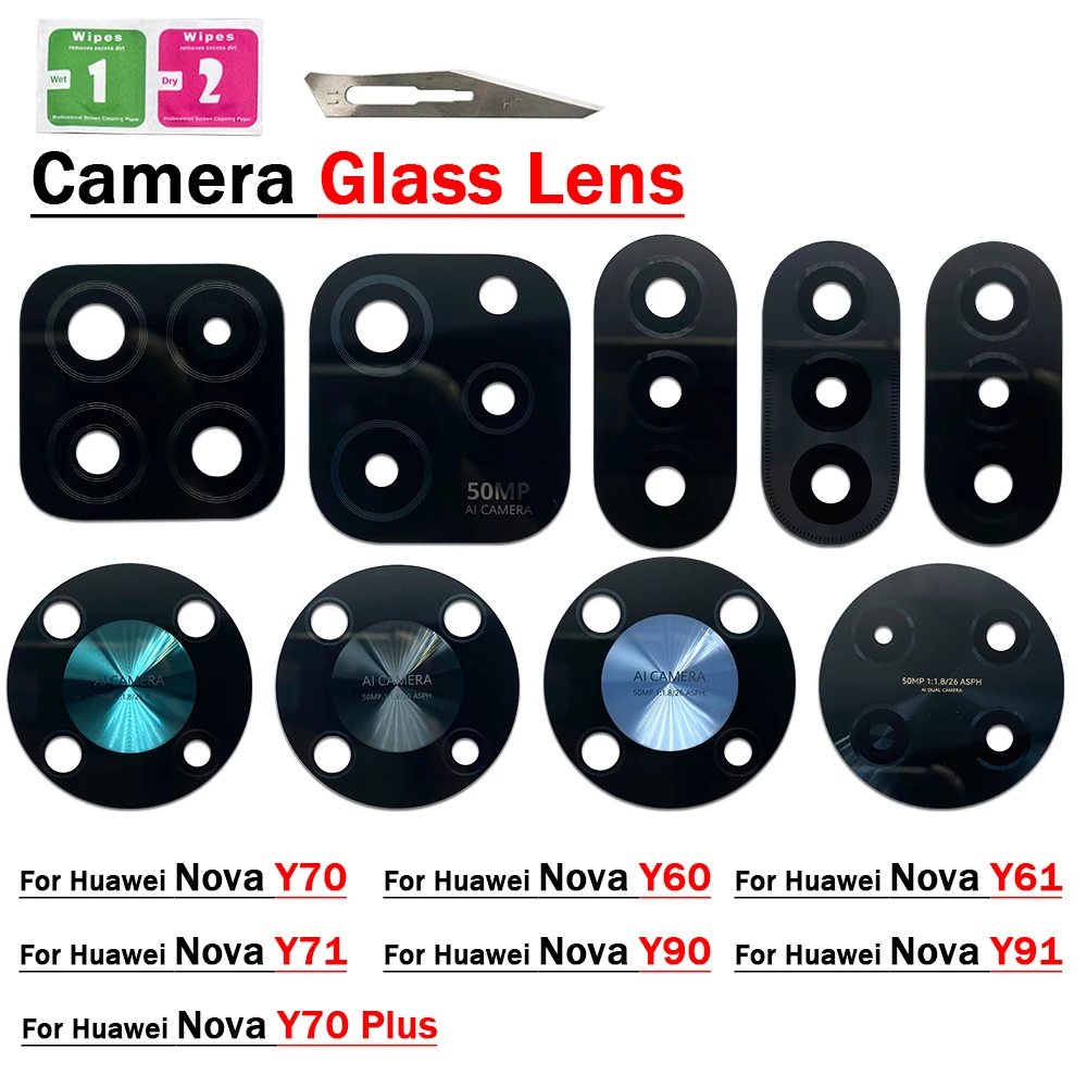 

Rear Back Camera Glass Lens For Huawei Nova Y60 Y61 Y70 Plus Y91 Y90 Main Camera Glass Lens With Adhesive Repair Lens Tools