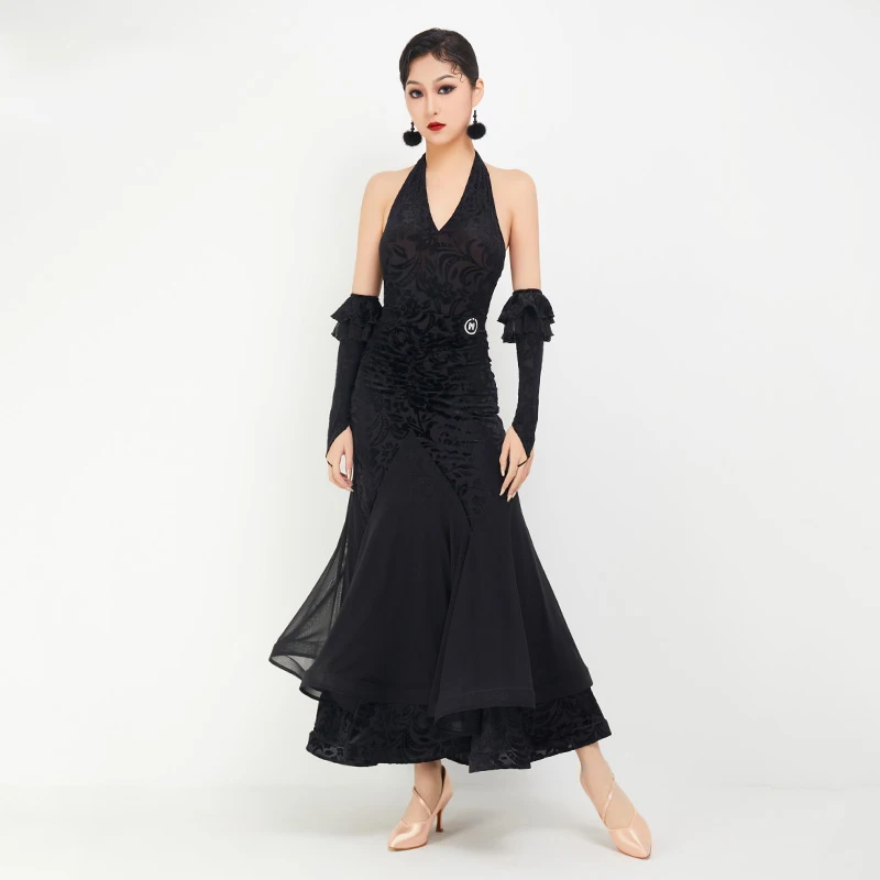 Modern Dance Clothes For Women Social Dance National Standard Dance Large Swing Skirts Suit With Gloves Ballroom Dress DN15992